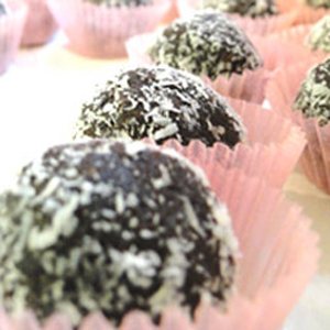 Chocolate Rum Balls in Pink Paper Wraps